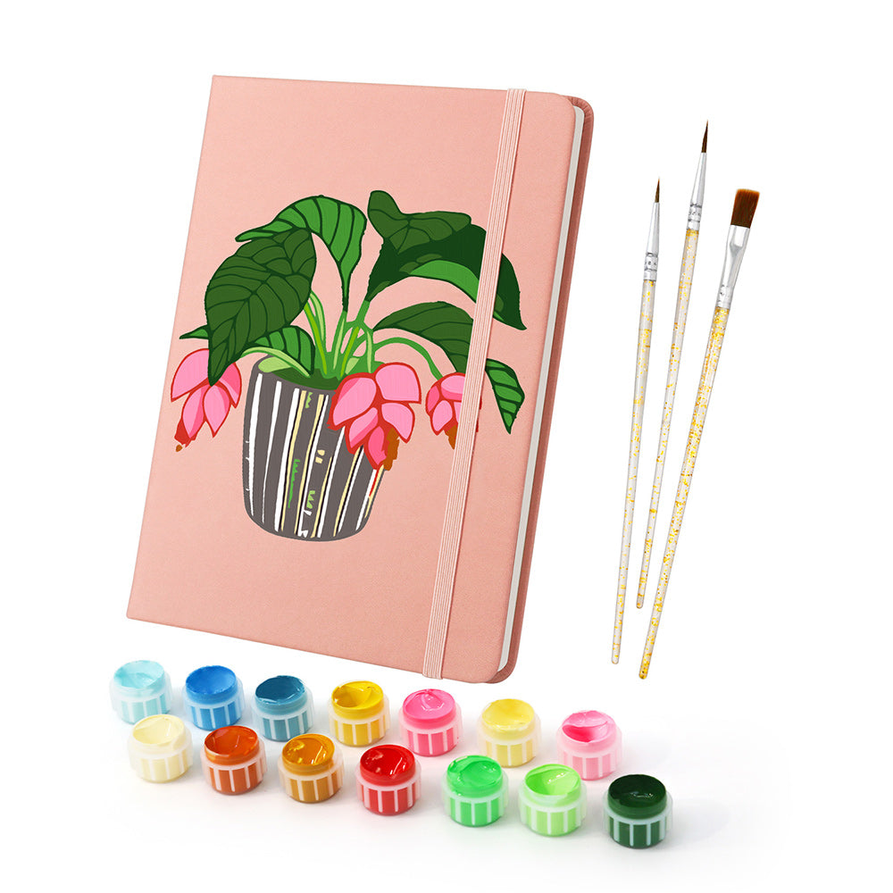Green Potted Plants with Red Flowers Notebook Paint by Numbers