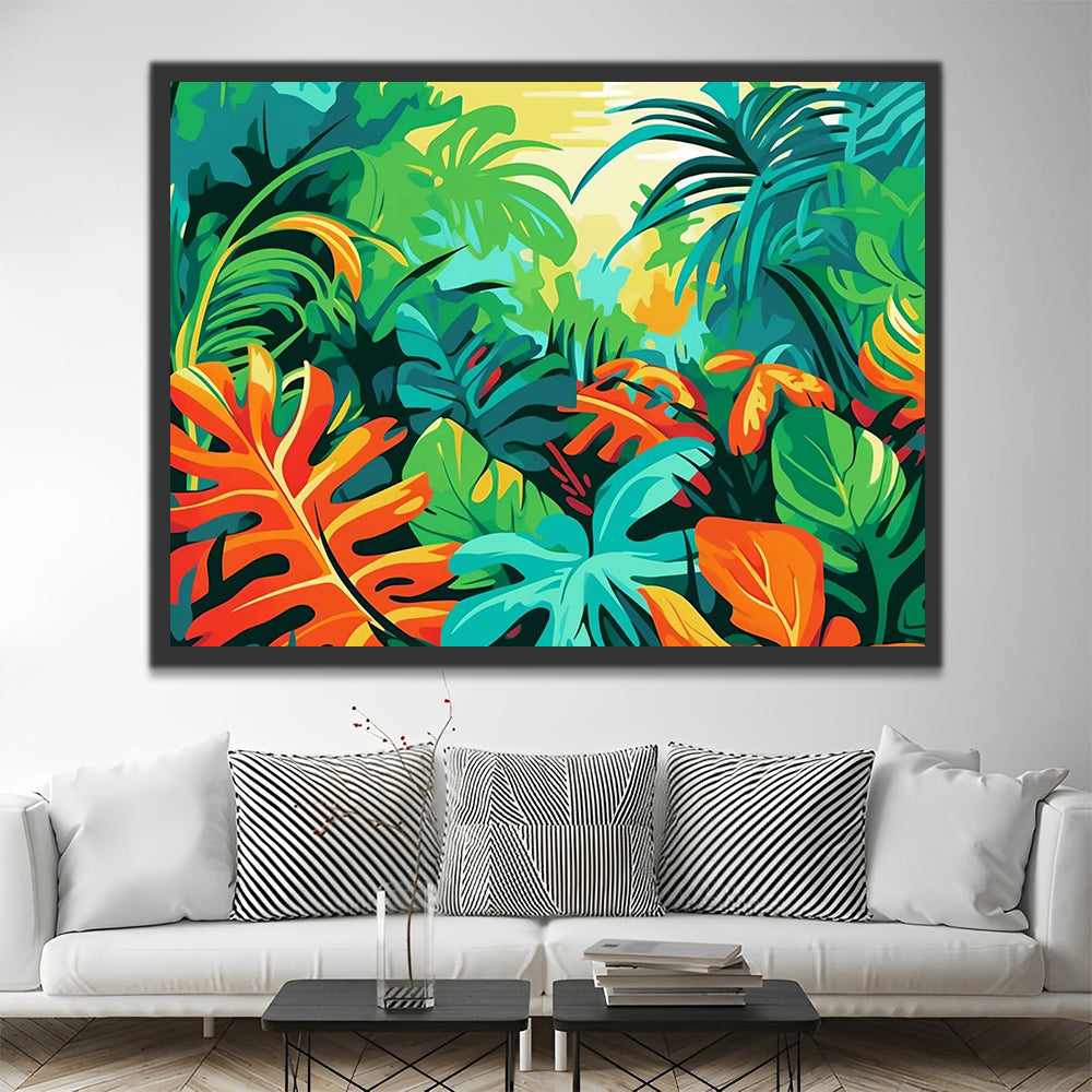 Green Tropical Leaves Paint by Numbers