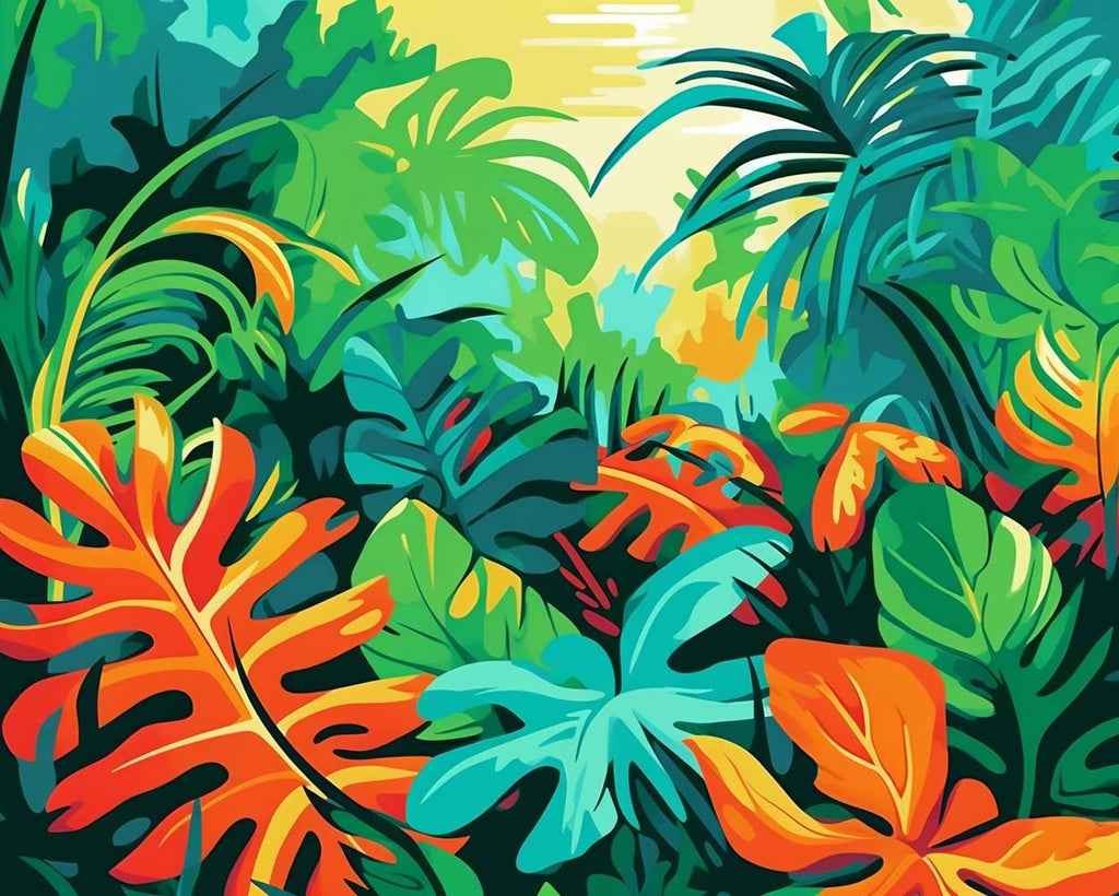 Green Tropical Leaves Paint by Numbers