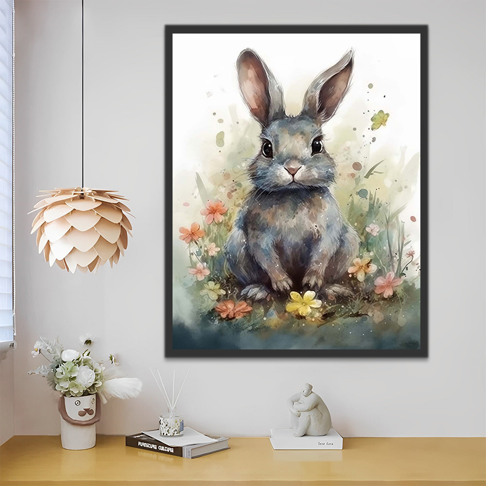 Grey Rabbit and Flowers Paint by Numbers