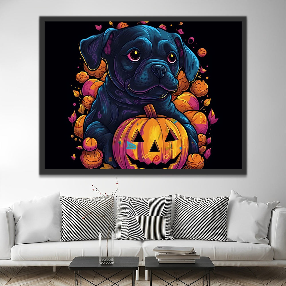 Halloween Pumpkin Lanterns and Black Dog Paint by Numbers