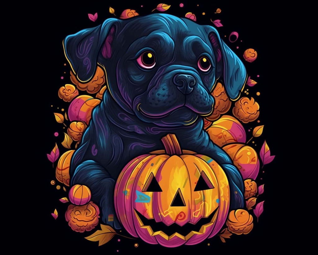 Halloween Pumpkin Lanterns and Black Dog Paint by Numbers