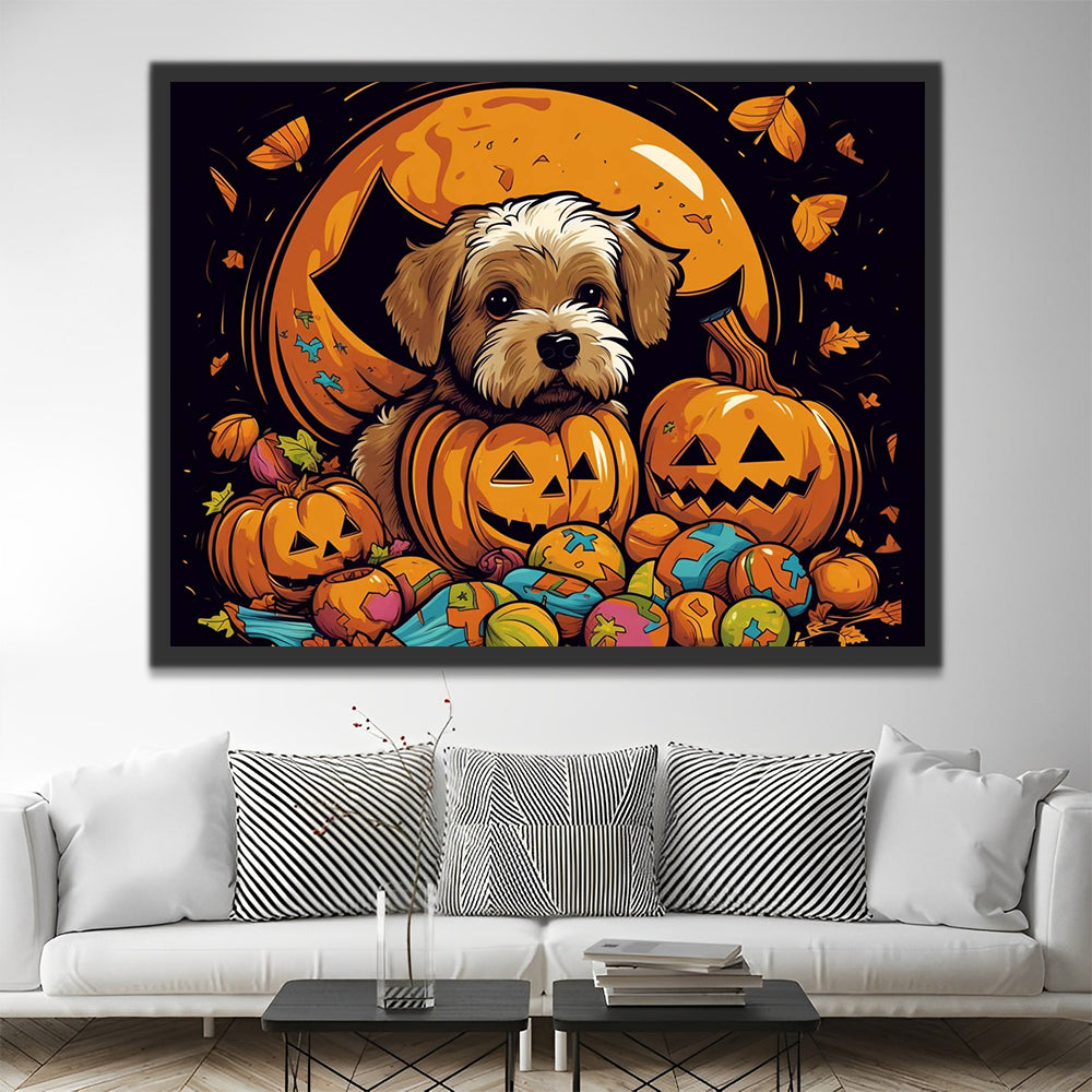 Halloween Pumpkin Lanterns and Cartoon Dog Paint by Numbers