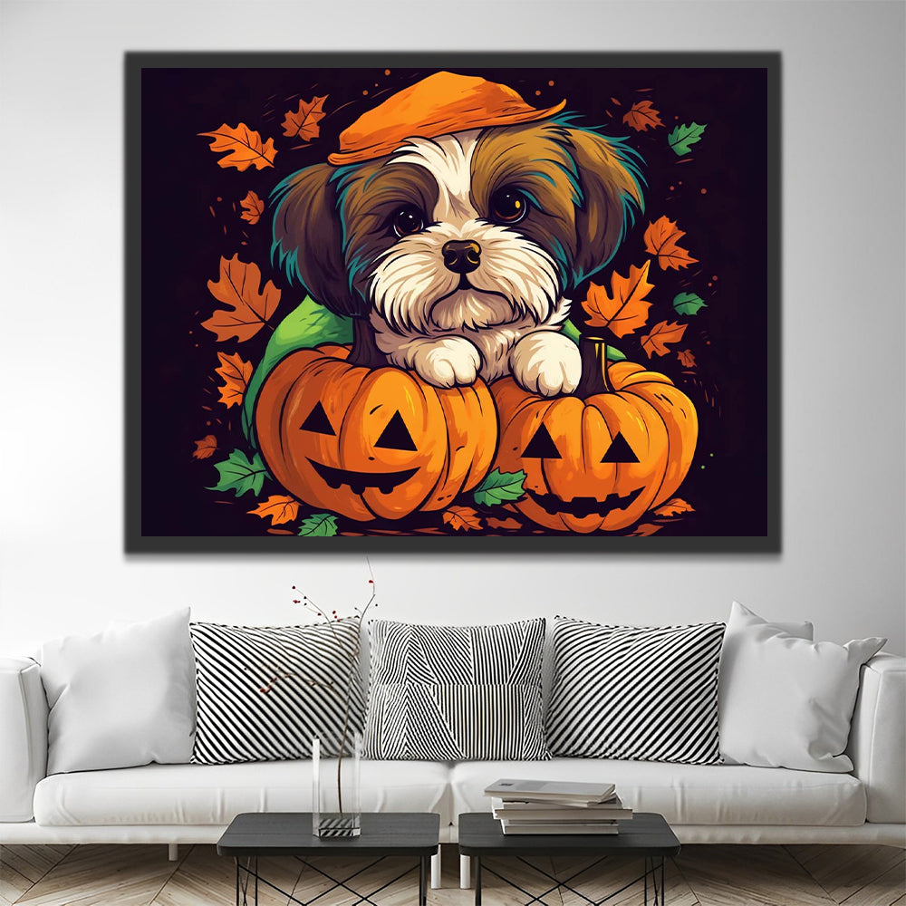 Halloween Pumpkin Lanterns and Cute Puppy Paint by Numbers