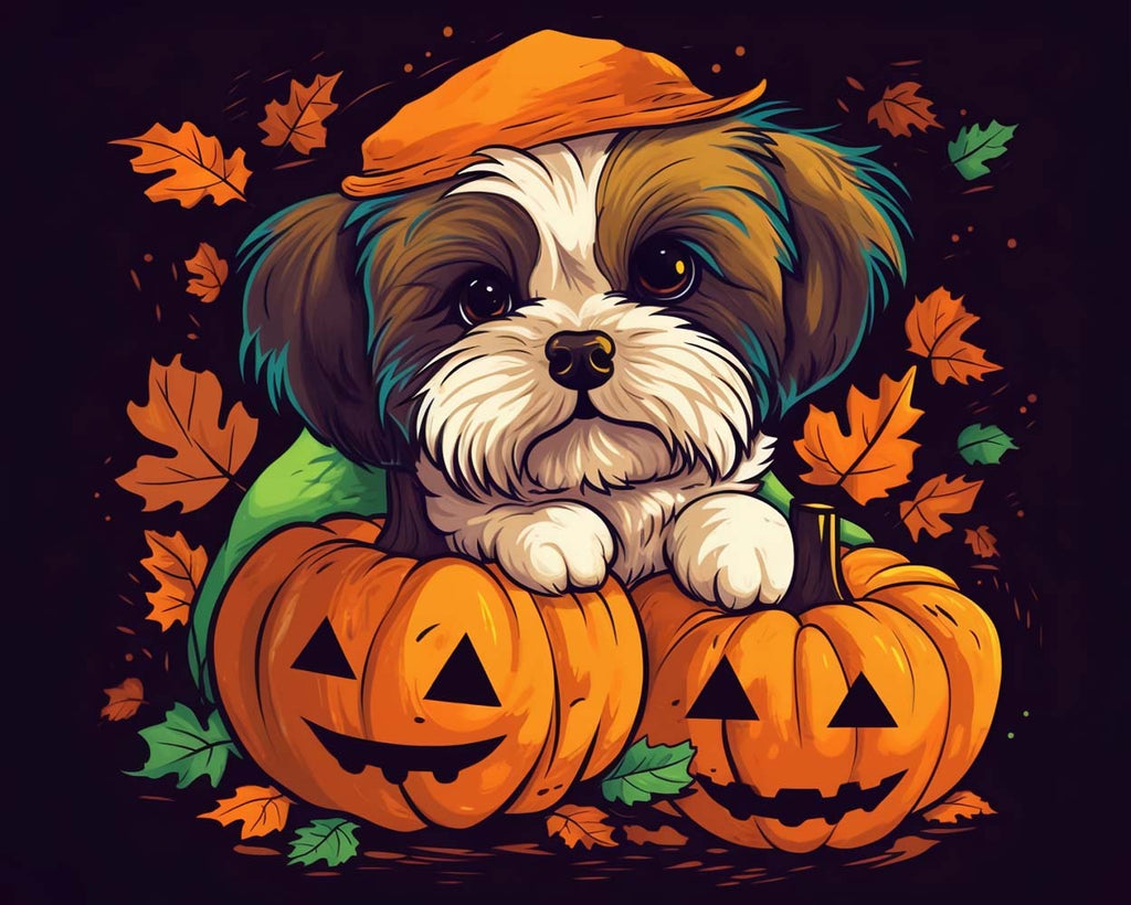 Halloween Pumpkin Lanterns and Cute Puppy Paint by Numbers