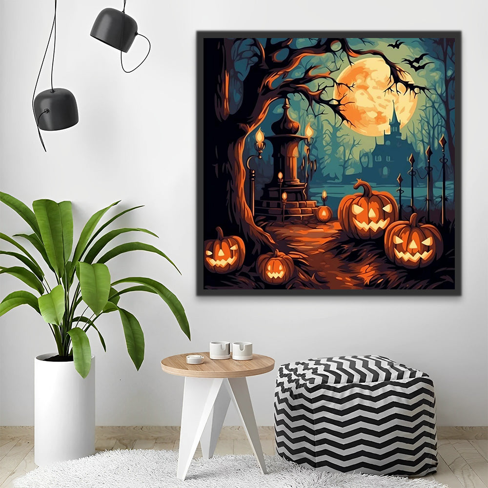 Halloween Pumpkin Lanterns and Moon Paint by Numbers