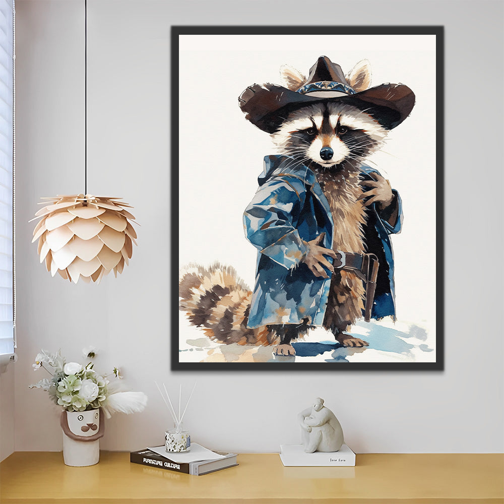 Handsome Raccoon in a Hat Paint by Numbers