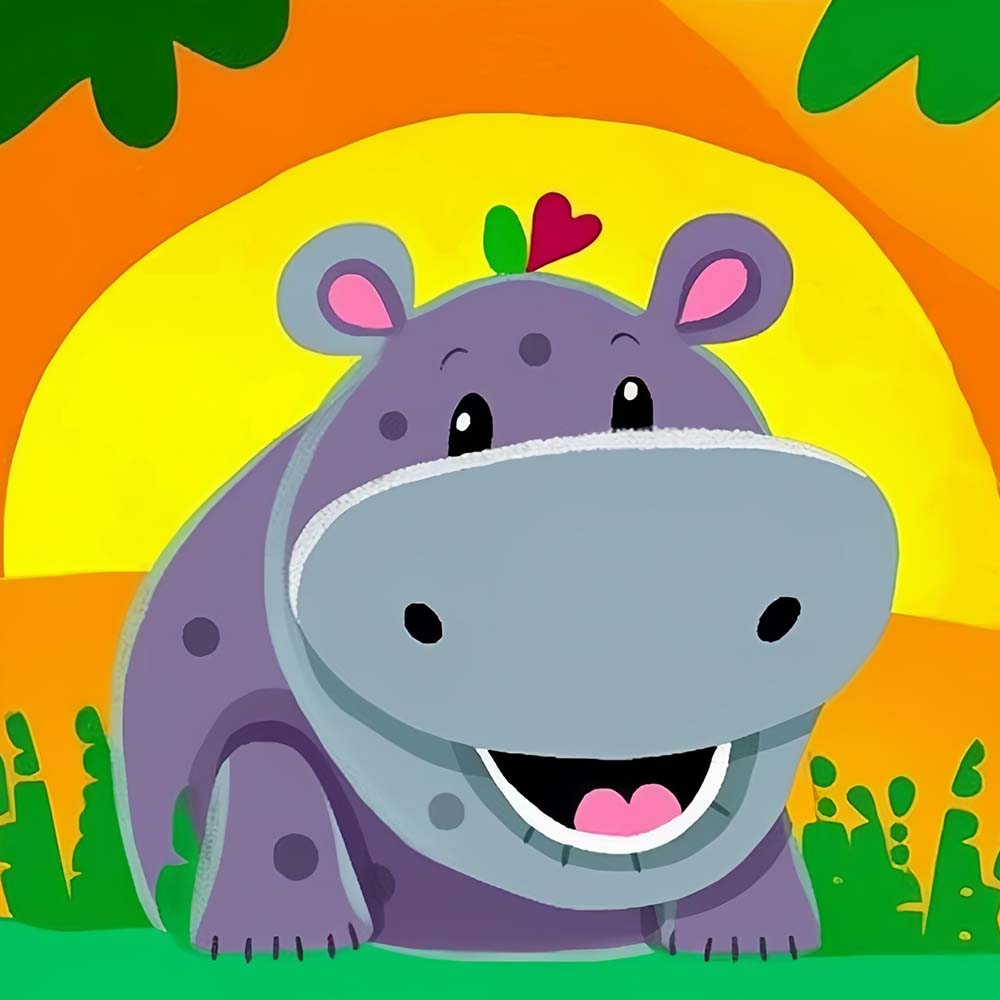 Happy Cartoon Hippo Paint by Numbers for Kids