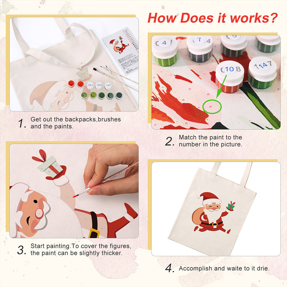 Happy Santa Claus Canvas Tote Bag Paint by Numbers