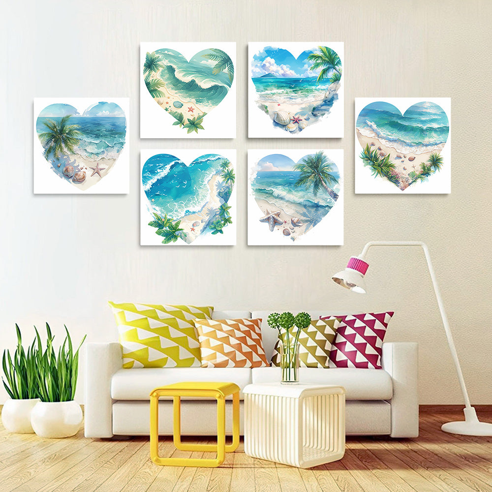 Heart Shaped Ocean and Beach 6 Pieces Mini Paint by Numbers