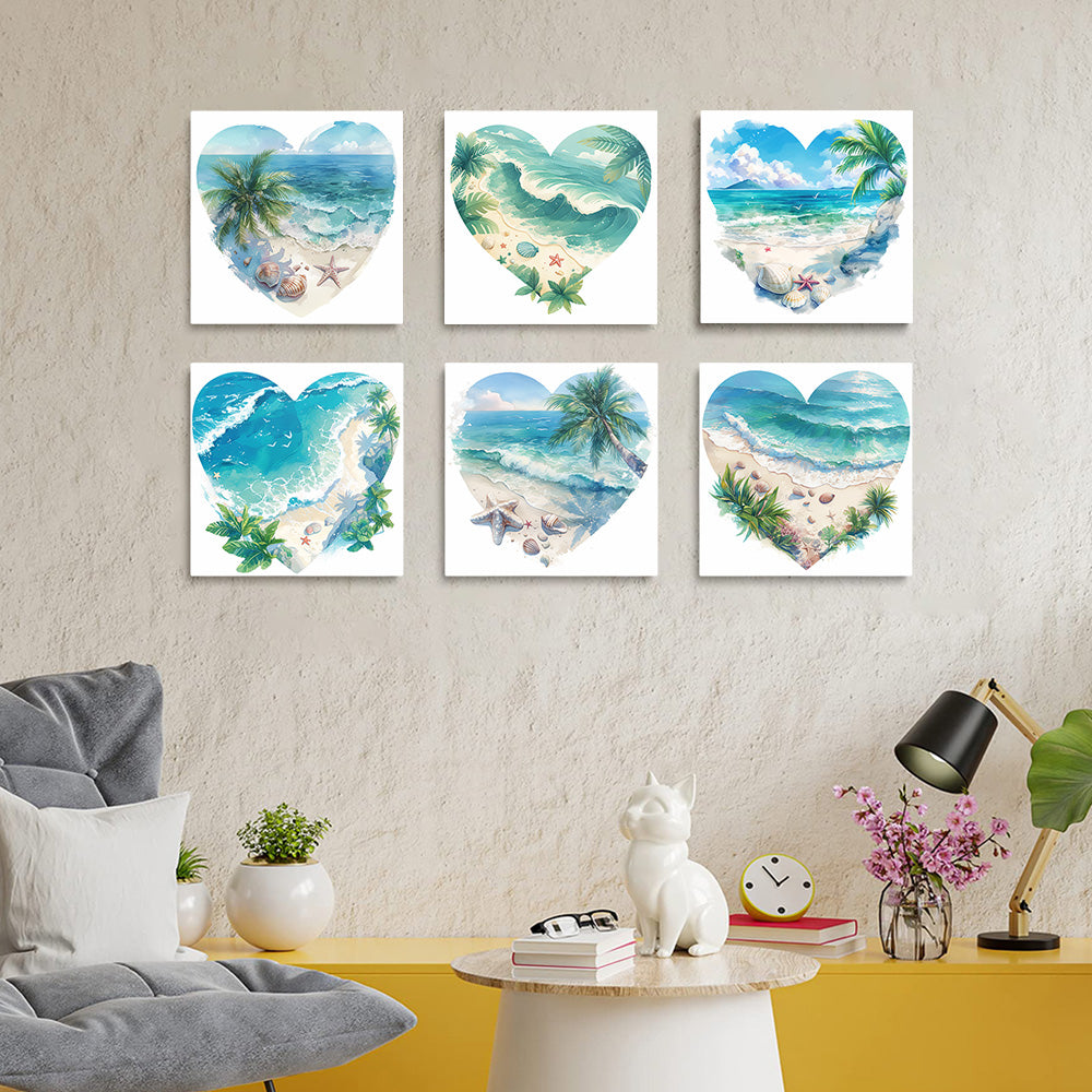 Heart Shaped Ocean and Beach 6 Pieces Mini Paint by Numbers