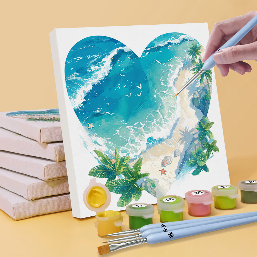 Heart Shaped Ocean and Beach 6 Pieces Mini Paint by Numbers