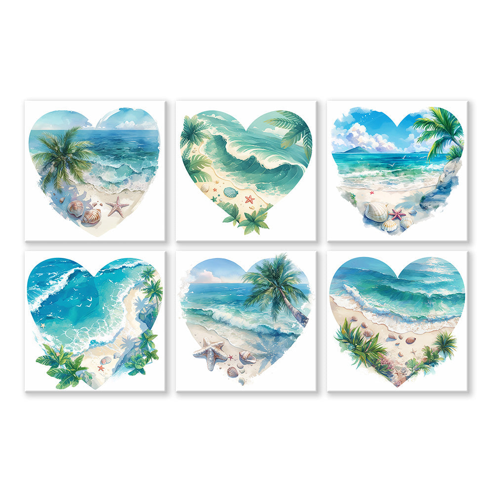 Heart Shaped Ocean and Beach 6 Pieces Mini Paint by Numbers