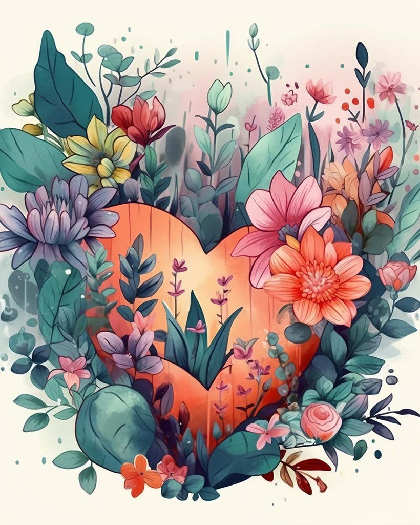 Heart Surrounded by Flowers Paint by Numbers