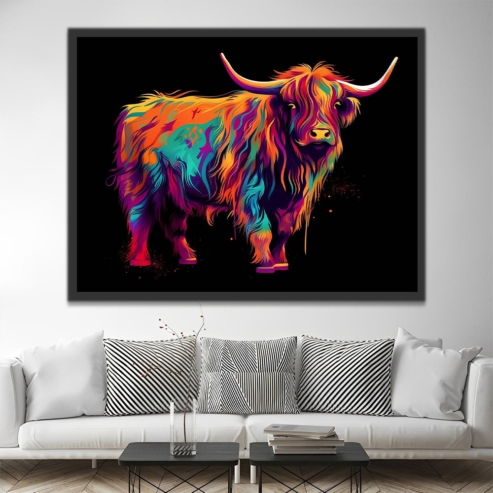 Highland Cow in the Dark Paint by Numbers