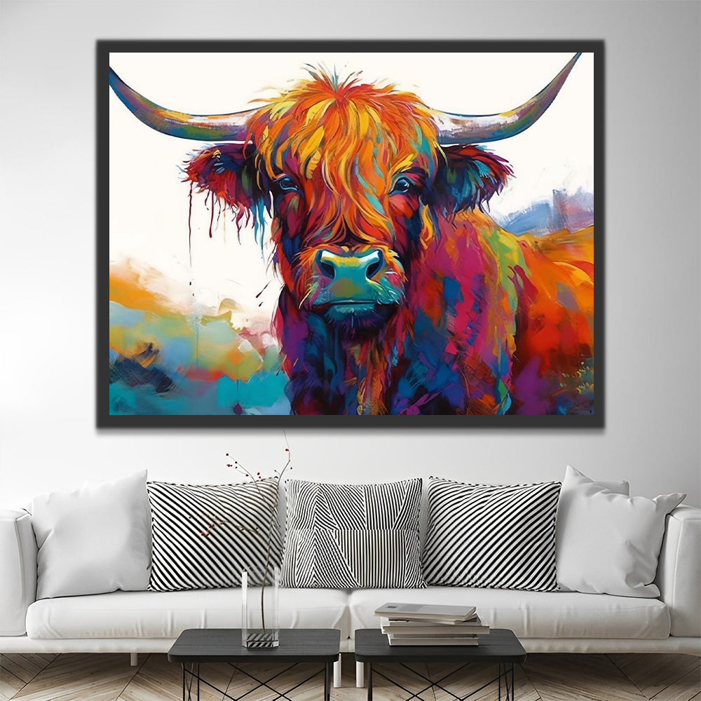 Highland Cow in Watercolor Style Paint by Numbers