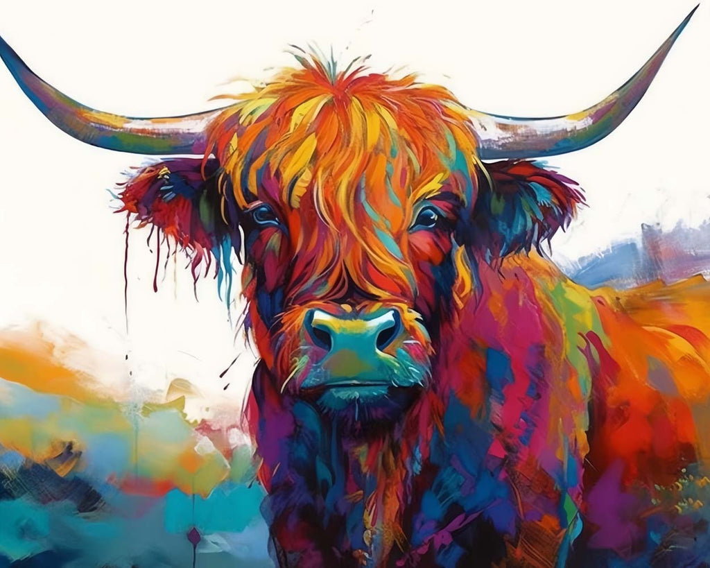 Highland Cow in Watercolor Style Paint by Numbers