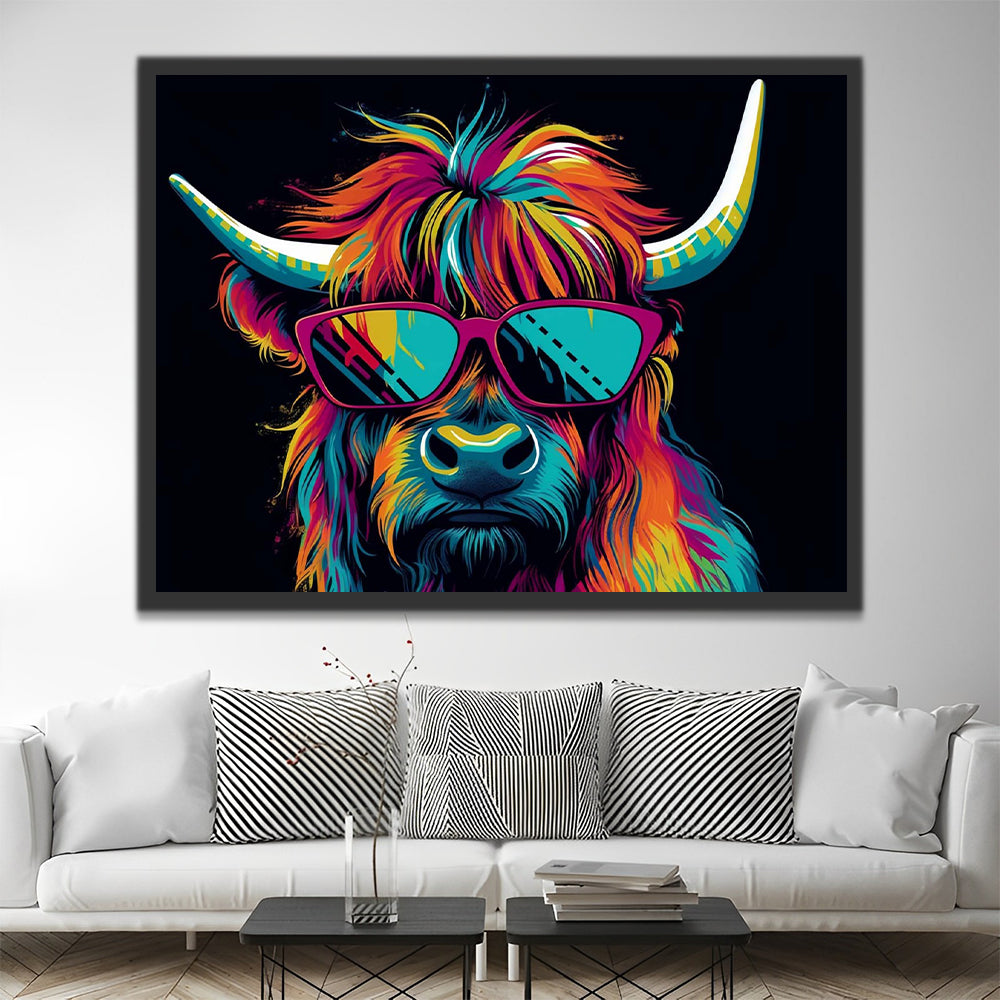 Highland Cow with Glasses Paint by Numbers