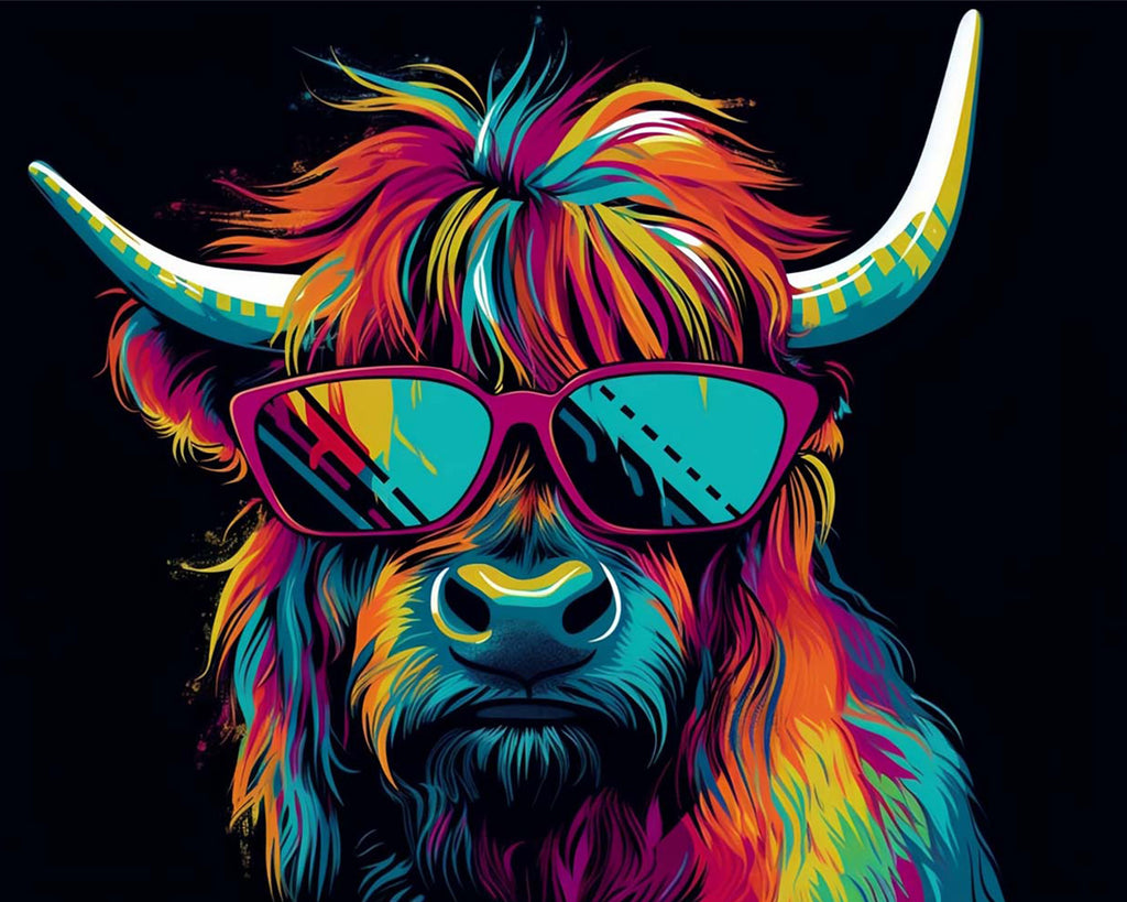 Highland Cow with Glasses Paint by Numbers