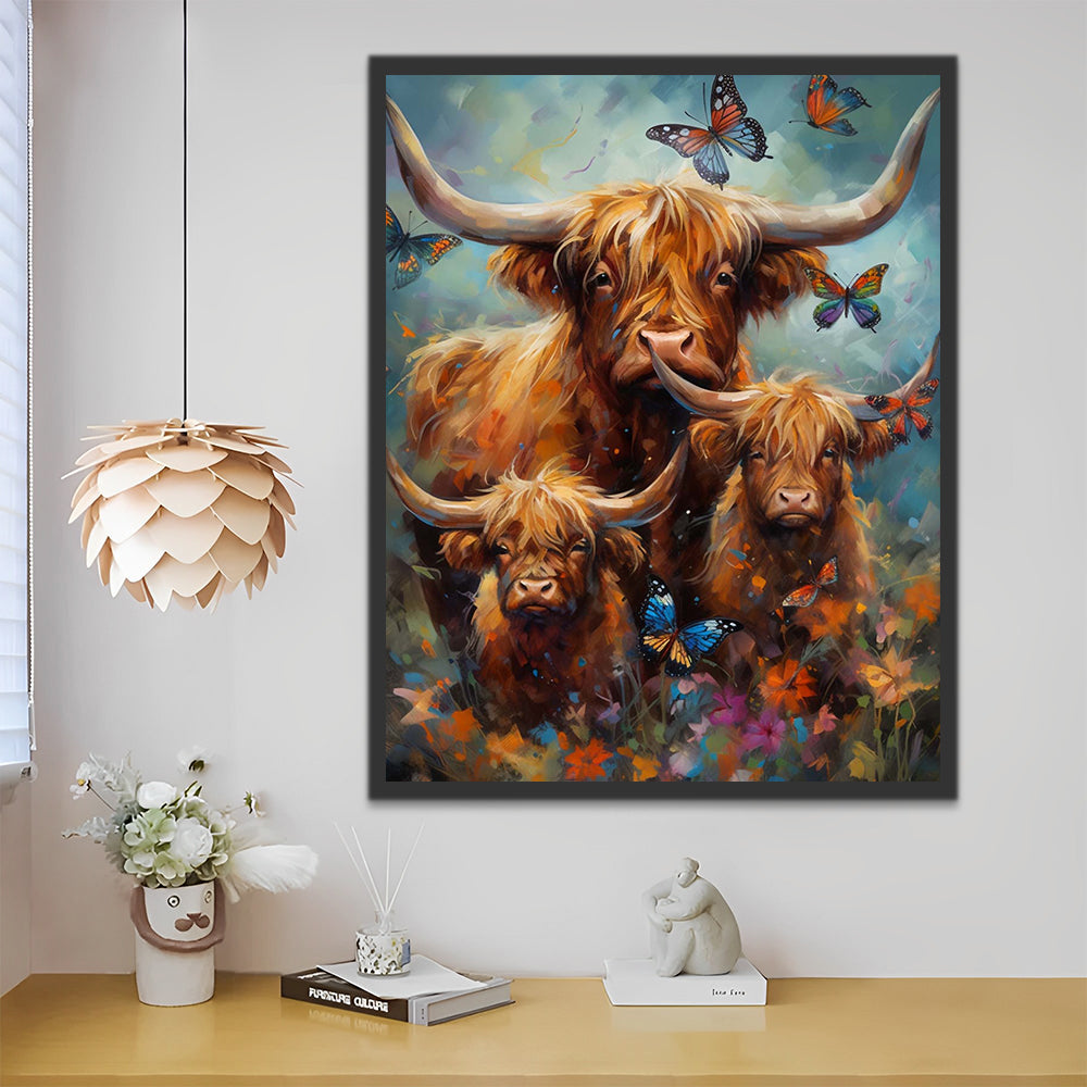 Highland Cows and Butterflies Paint by Numbers