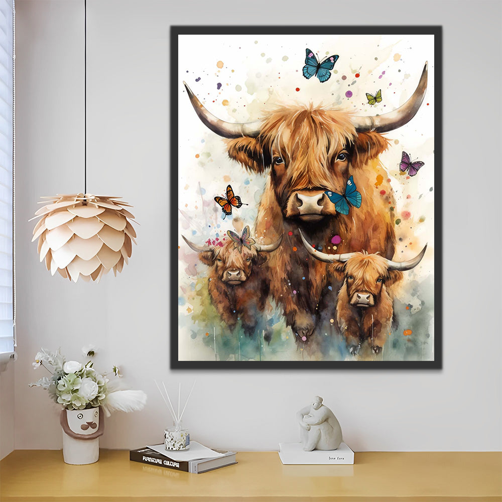 Highland Cows and Butterflies Paint by Numbers