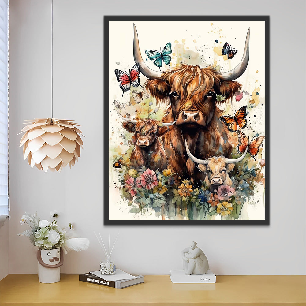 Highland Cows in Watercolor Style Paint by Numbers