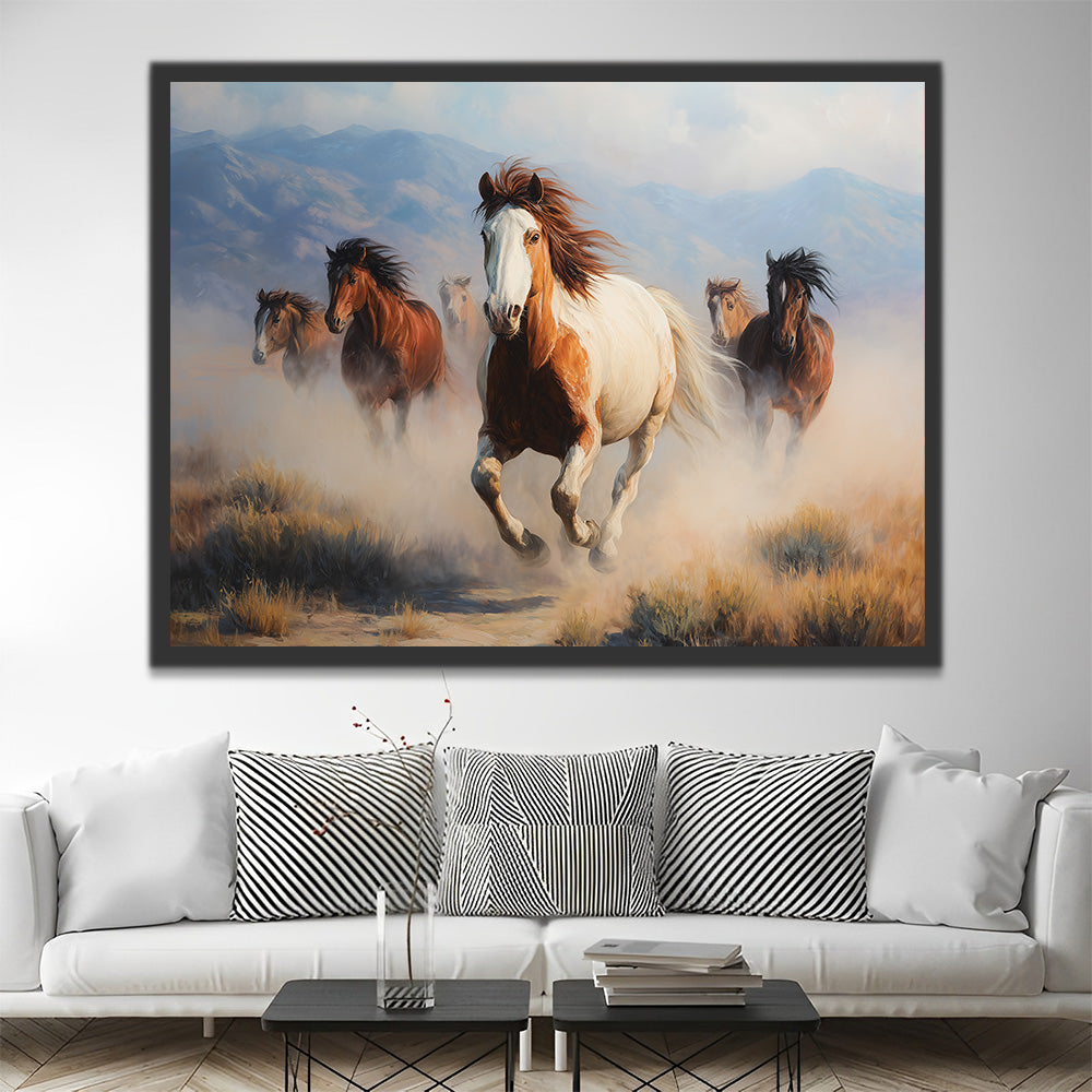 Horses Running and Kicking up Dust Paint by Numbers