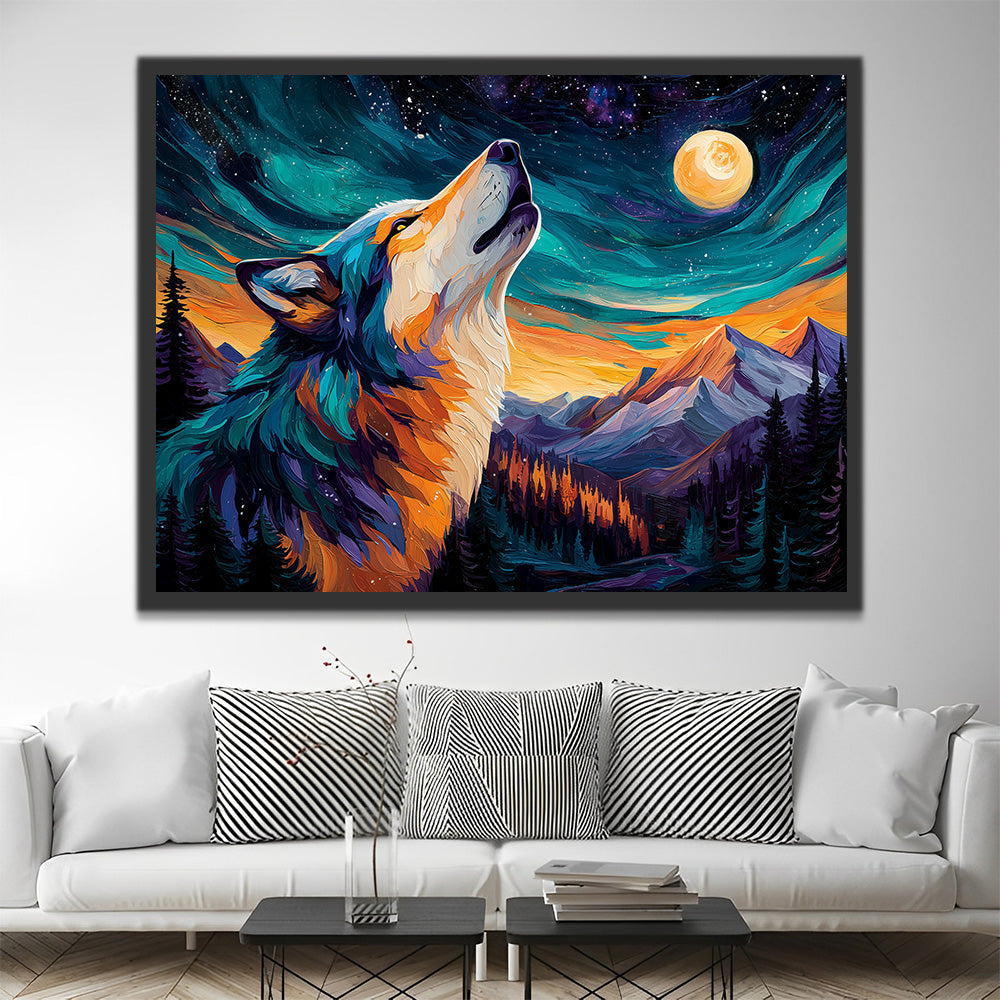 Howling Wolf under the Aurora Paint by Numbers