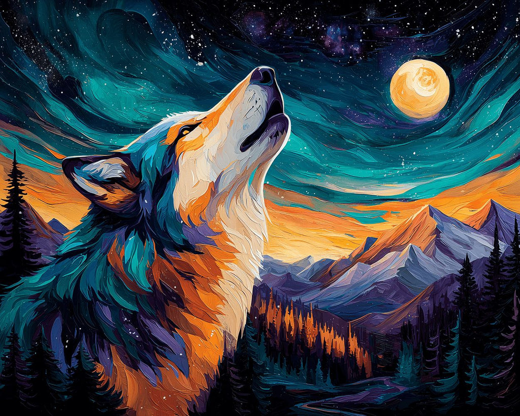 Howling Wolf under the Aurora Paint by Numbers
