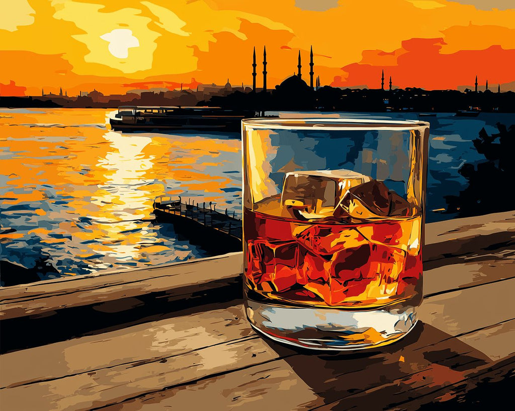 Ice Drinks by the Sea at Sunset Paint by Numbers