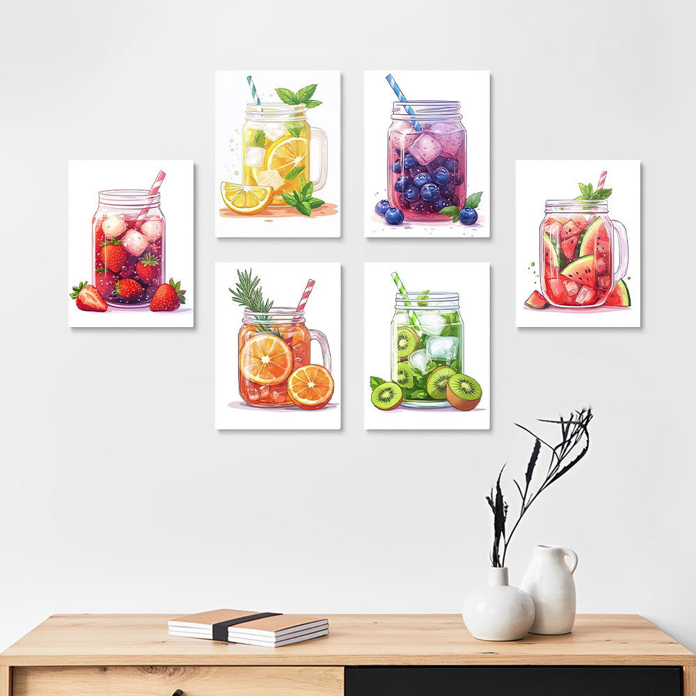 Iced Fruit Drinks 6 Pieces Mini Paint by Numbers