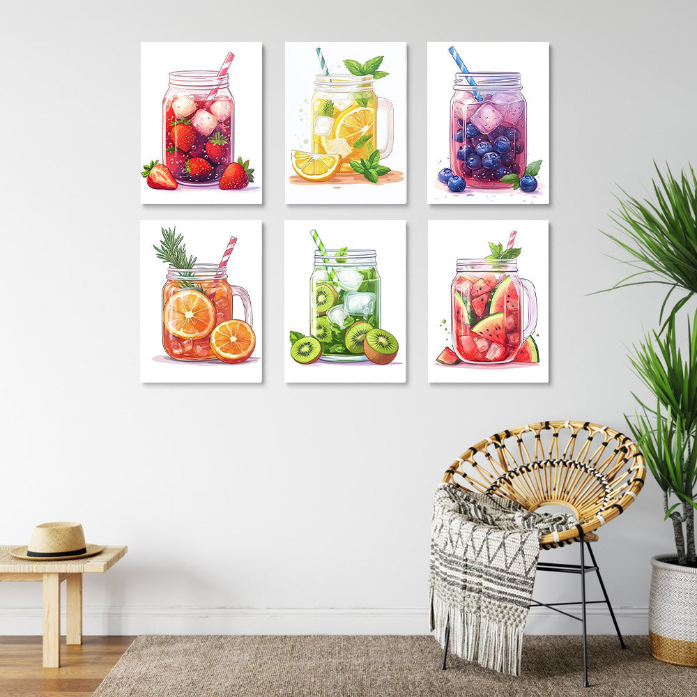 Iced Fruit Drinks 6 Pieces Mini Paint by Numbers