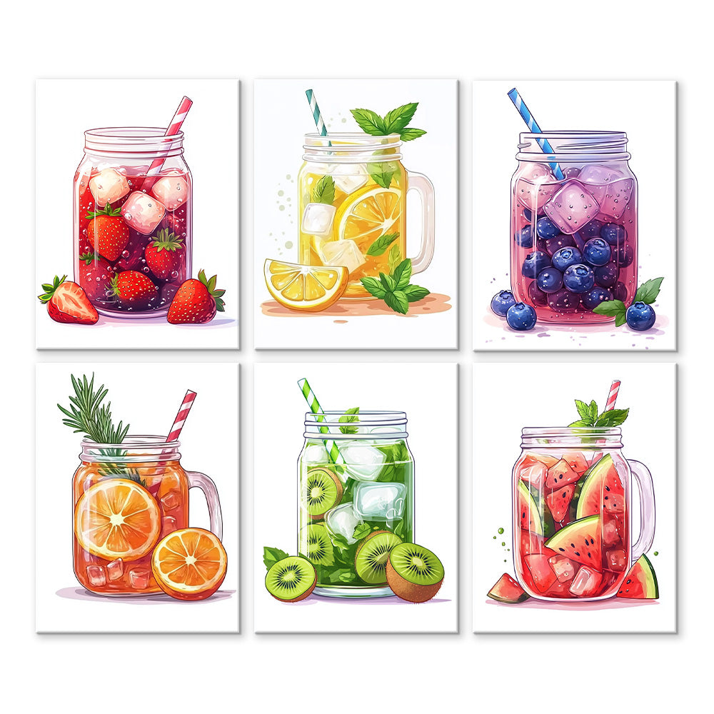 Iced Fruit Drinks 6 Pieces Mini Paint by Numbers