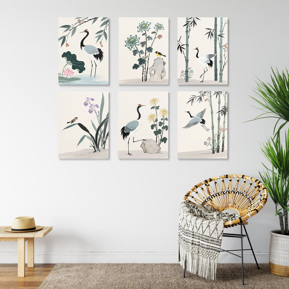 Ink Painting of Cranes and Bamboo 6 Pieces Mini Paint by Numbers