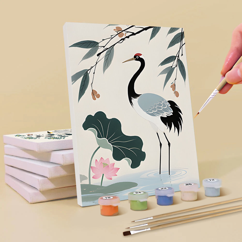 Ink Painting of Cranes and Bamboo 6 Pieces Mini Paint by Numbers