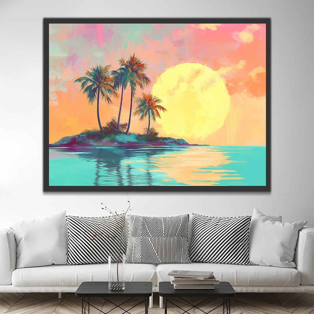 Island Coconut Trees at Sunrise Paint by Numbers