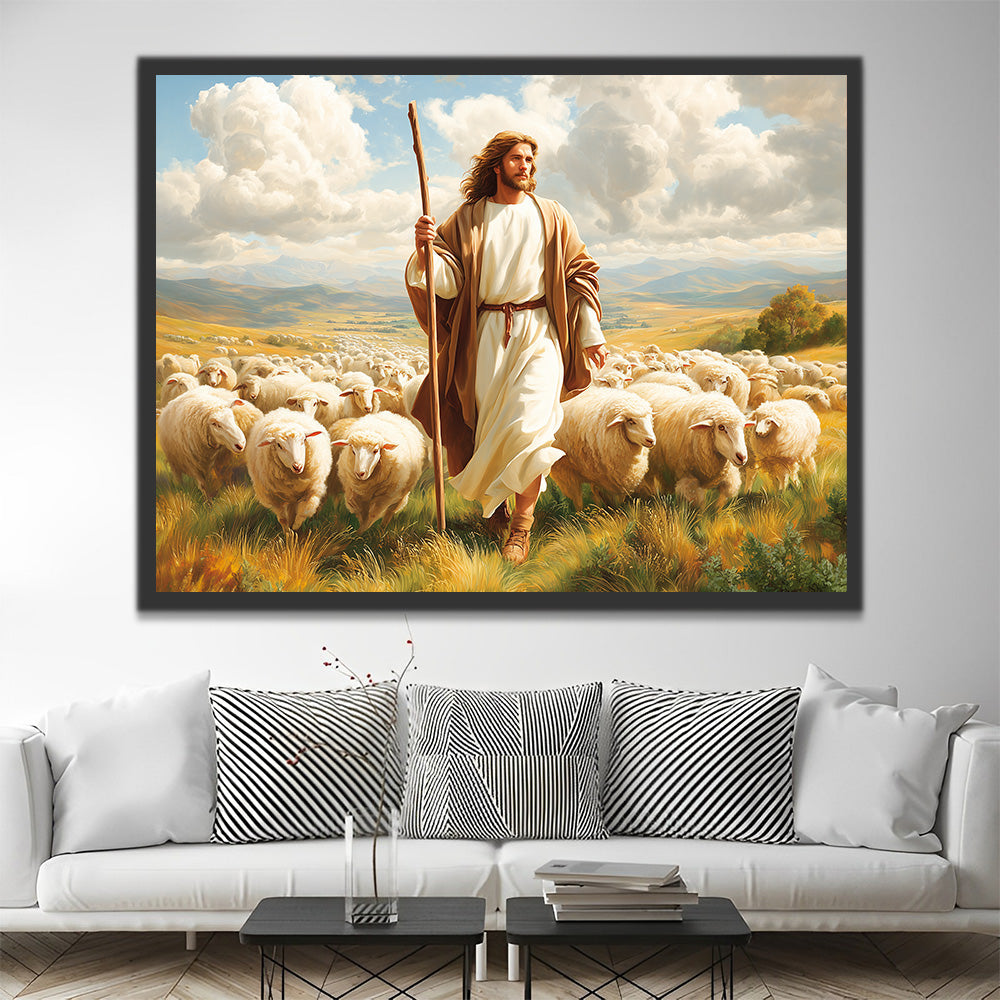 Jesus Shepherds the Sheep Paint by Numbers