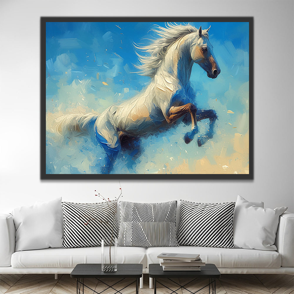 Jumping White Horse Paint by Numbers