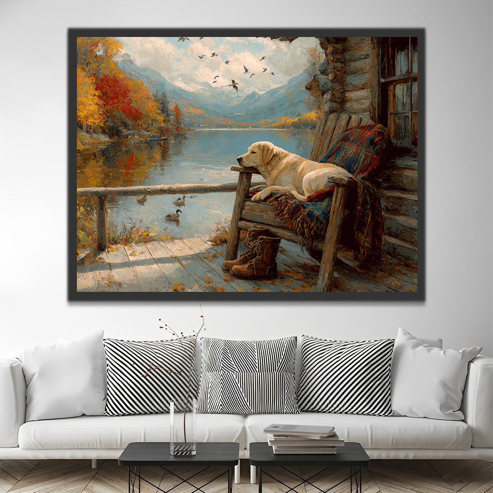 Labrador Retriever in front of Mountain Hut Paint by Numbers