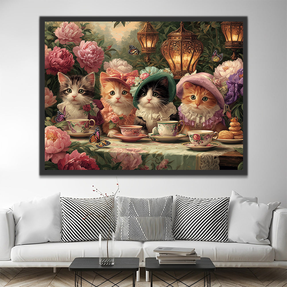 Lady cats in the Peony Garden Paint by Numbers