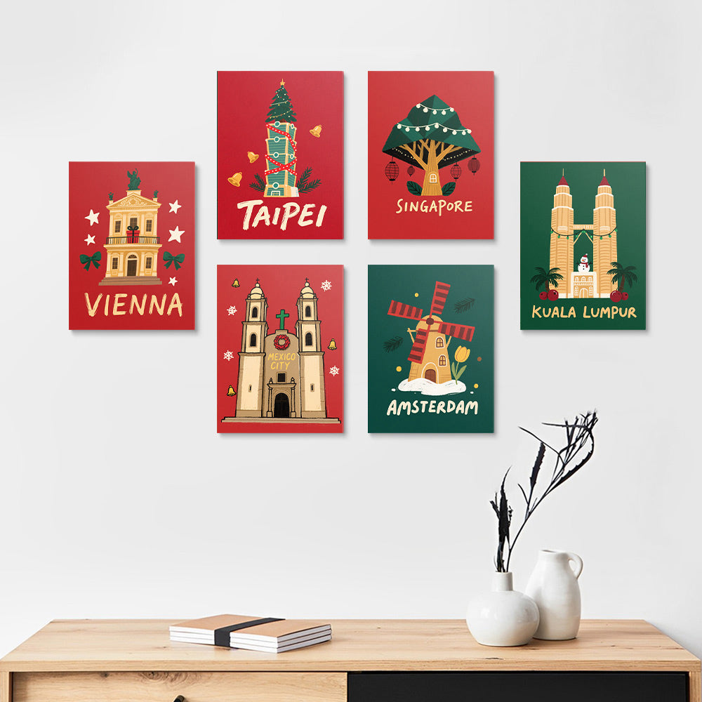 Landmarks around the World Celebrate Christmas 6 Pieces Mini Paint by Numbers