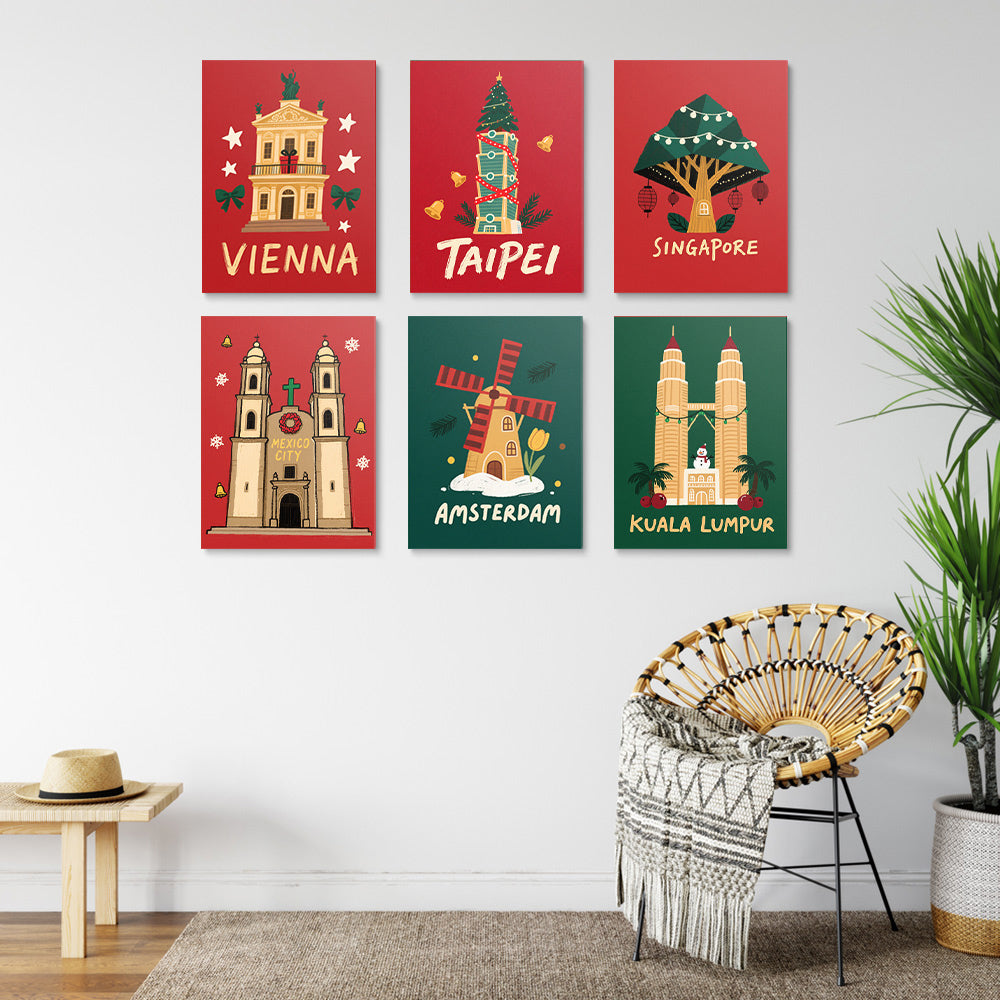 Landmarks around the World Celebrate Christmas 6 Pieces Mini Paint by Numbers
