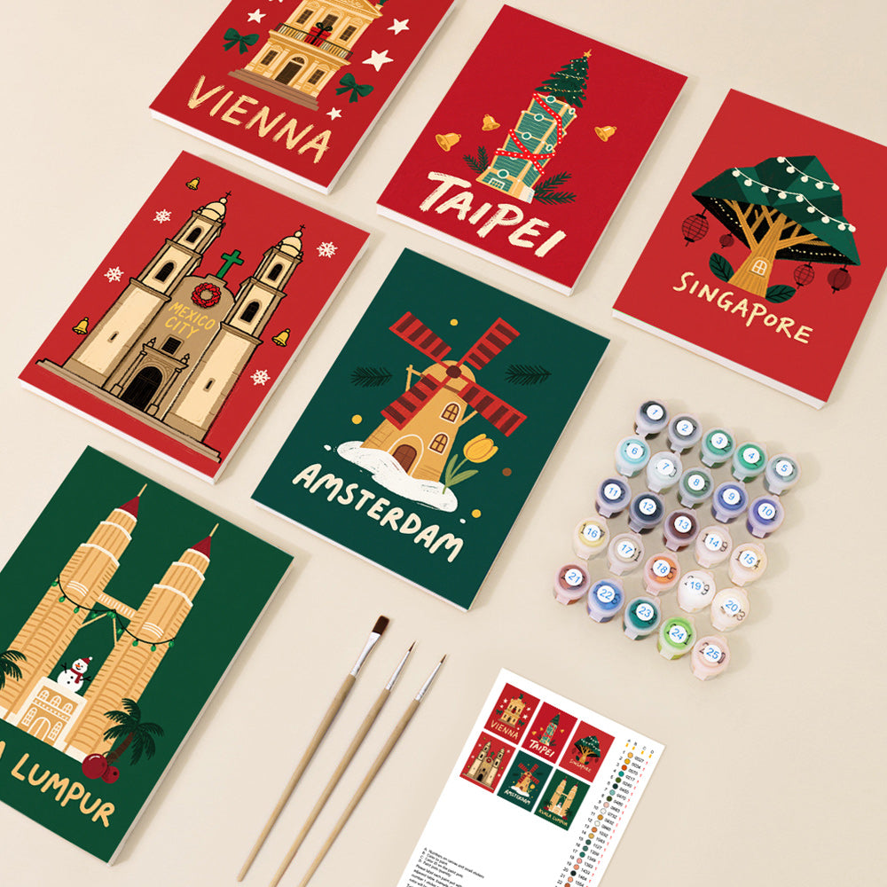 Landmarks around the World Celebrate Christmas 6 Pieces Mini Paint by Numbers