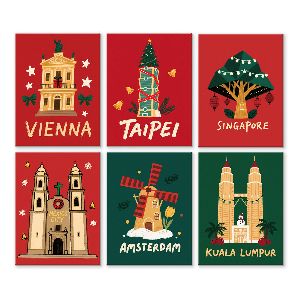Landmarks around the World Celebrate Christmas 6 Pieces Mini Paint by Numbers