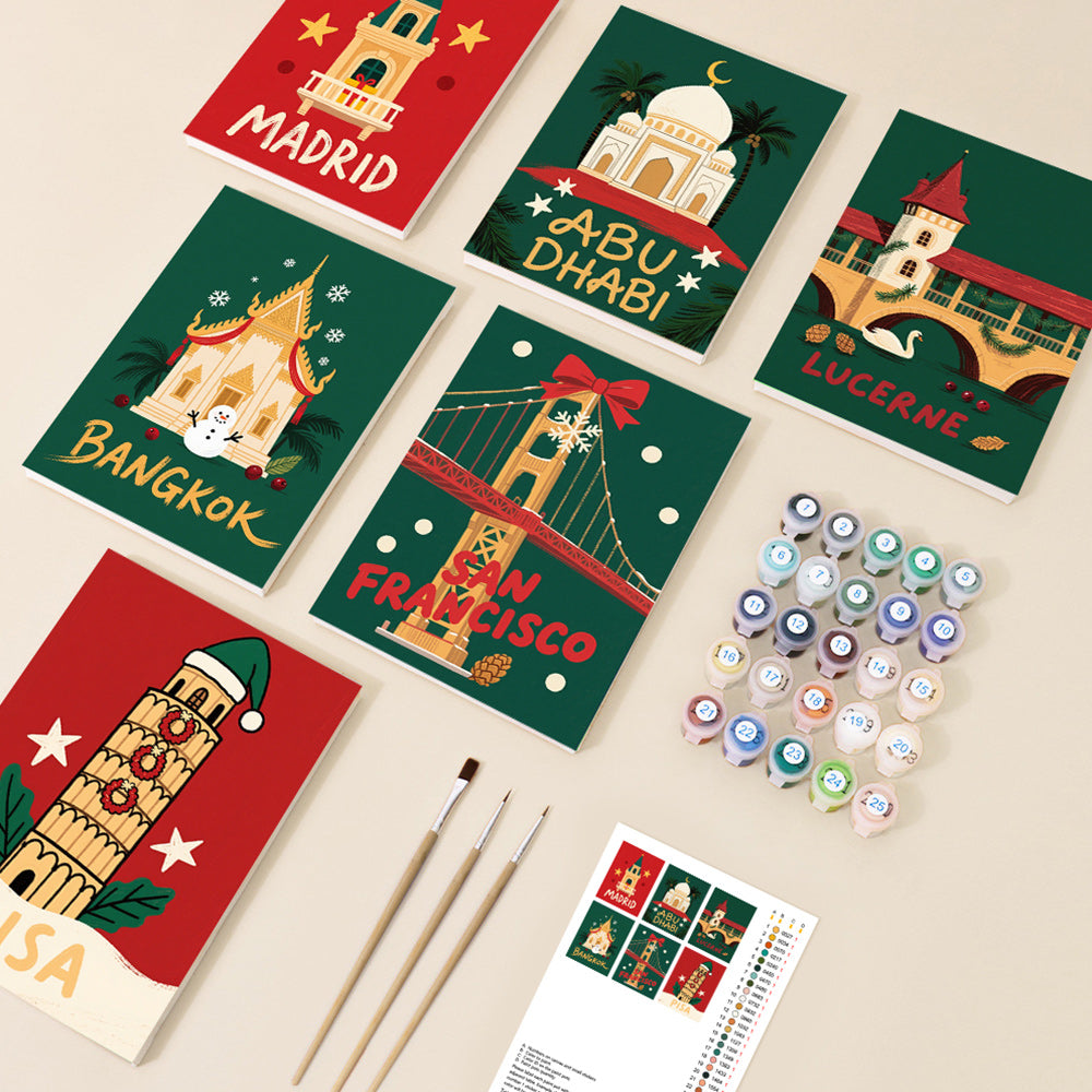 Landmarks Celebrate Christmas 6 Pieces Mini Paint by Numbers