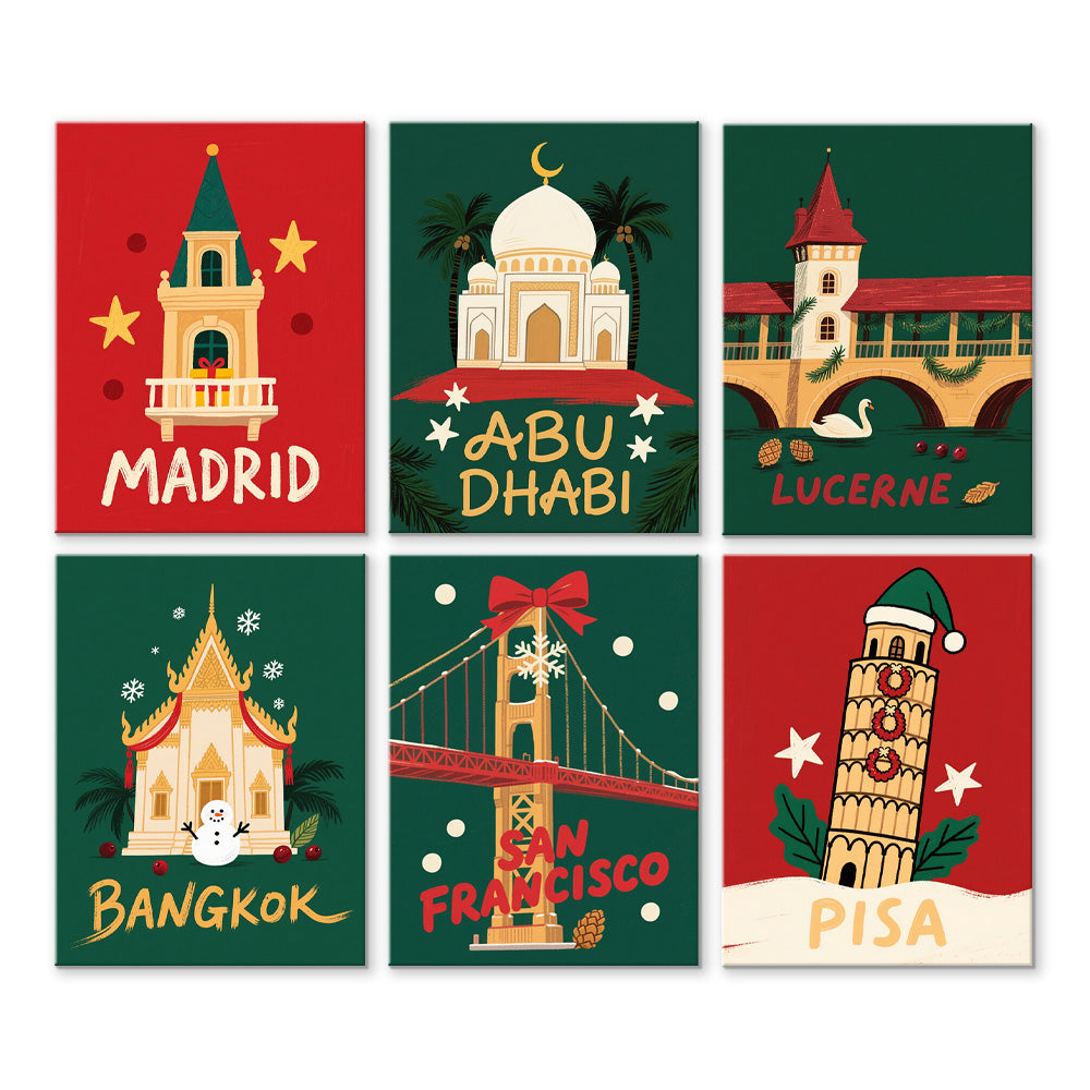 Landmarks Celebrate Christmas 6 Pieces Mini Paint by Numbers