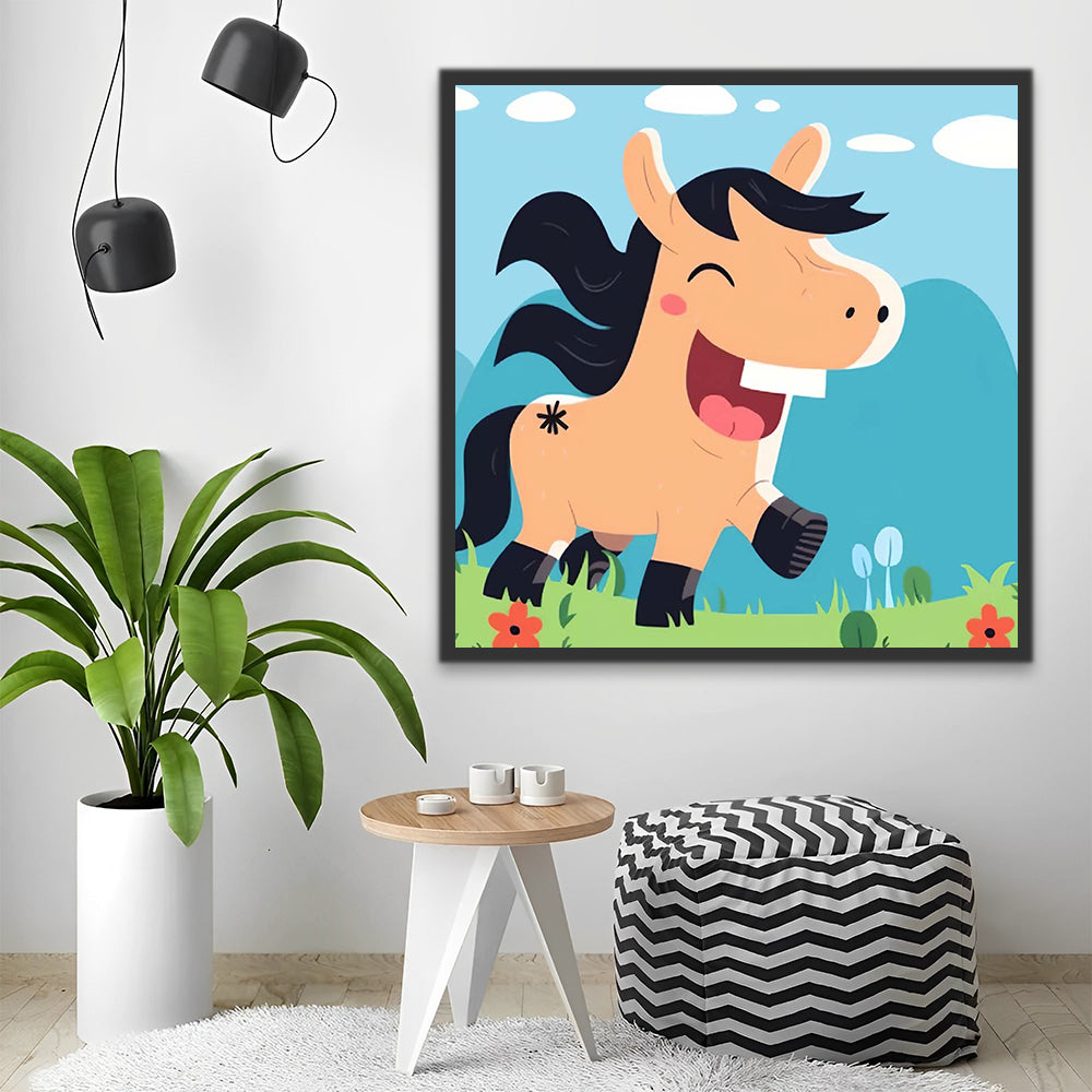 Laughing Cartoon Horse Paint by Numbers for Kids