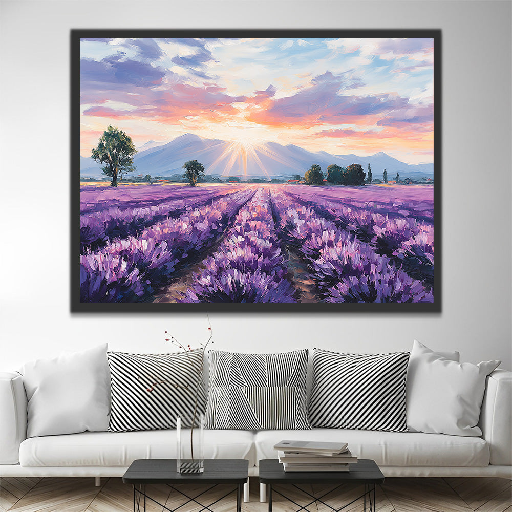 Lavender Fields at the foot of the Mountain Paint by Numbers