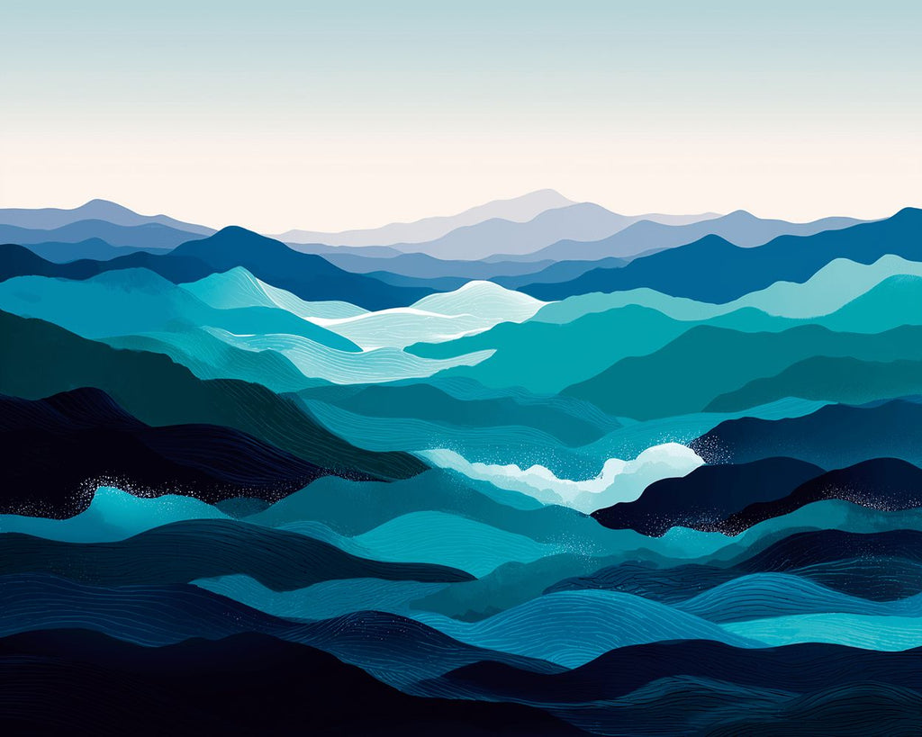 Layer upon Layer of Green Waves Paint by Numbers