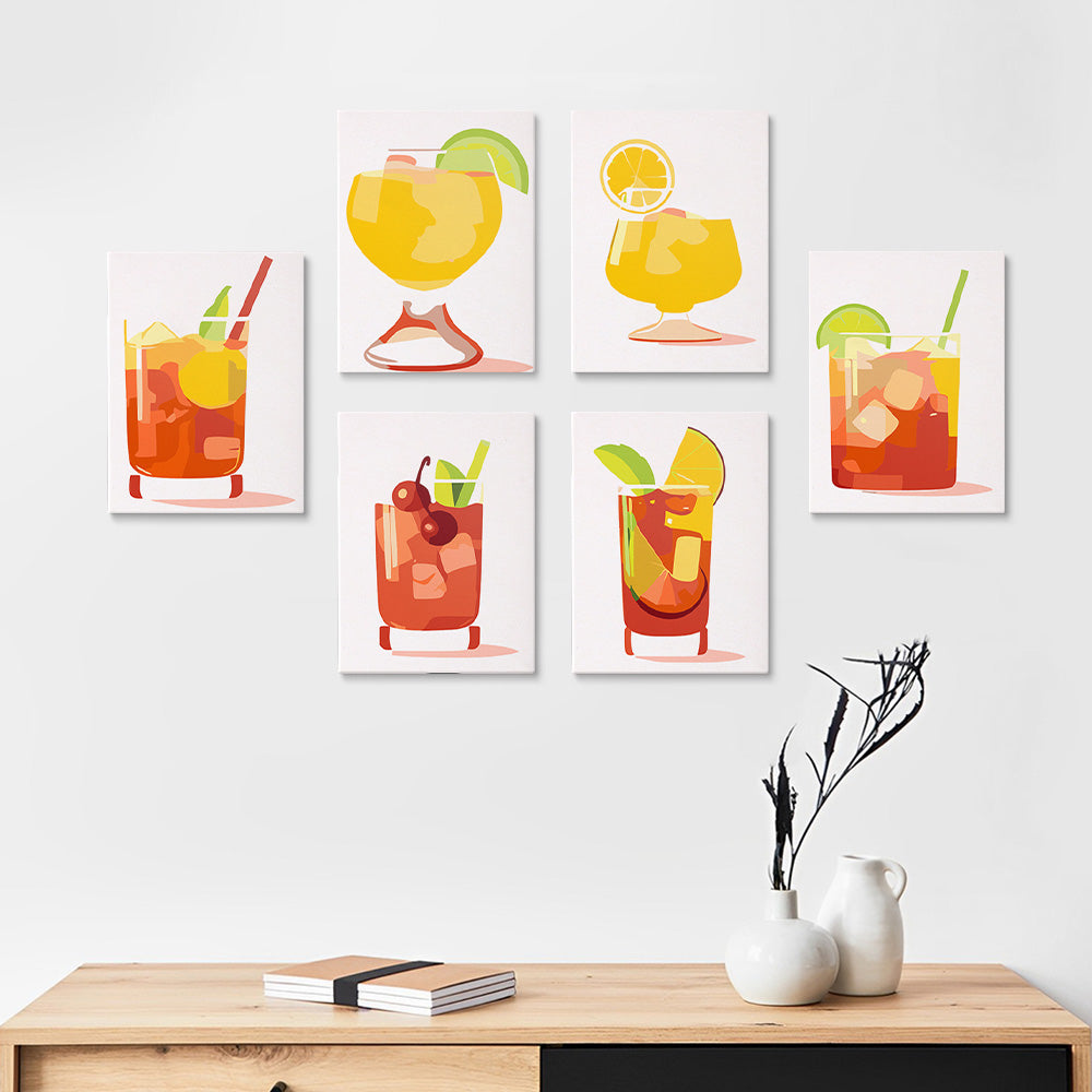 Lemon Cocktail with Ice 6 Pieces Mini Paint by Numbers